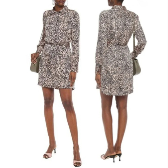Equipment Femme Temera Leopard print Mini Shirt Dress Blush 17338 - Picture 1 of 14